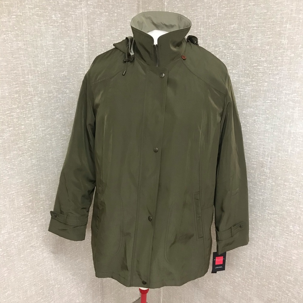 Gallery Woman Olive-Sage Water Repellent Trench Coat Jacket Size 1X